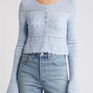 LoveShackFancy Light Blue Lace Knit Top